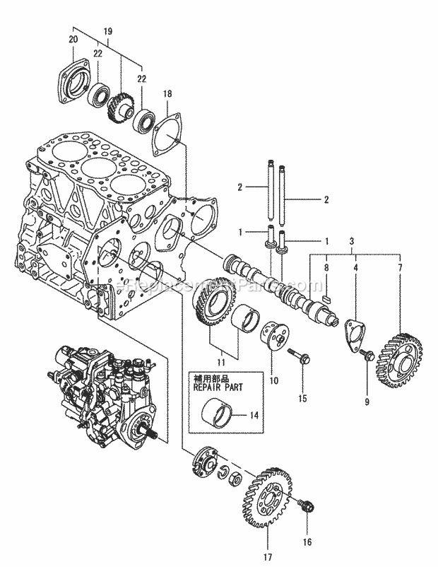 Yanmar 3tnv82a-Bdcb Camshaft & Driving Gear Diagram and Parts List for S6032-D 53AY8DU6050 Cub Cadet Sprayer